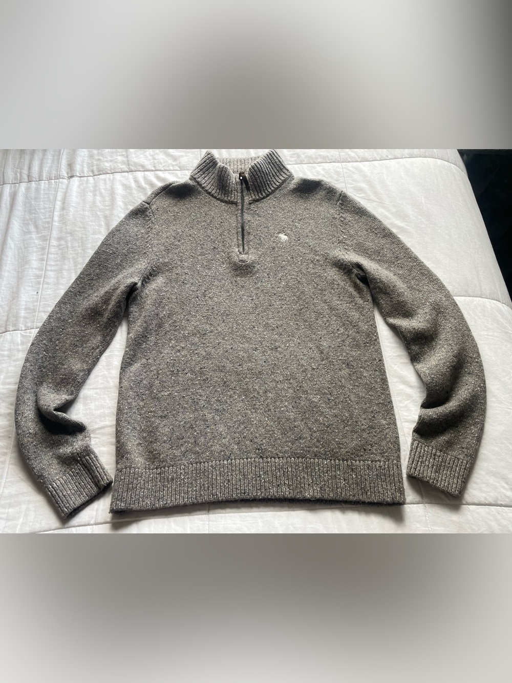 Abercrombie Mens Y2K Gray Green Knit Quarter Zip Sweatshirt Heritage Preppy 00s
